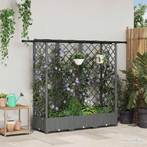 Lit �lev� avec Treillis et Toit Gris clair 164 x 40 x 121 cm PP