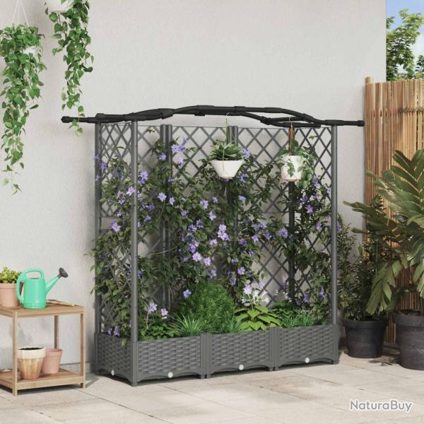 Lit �lev� avec Treillis et Toit Gris clair 163 x 40 x 123 cm PP