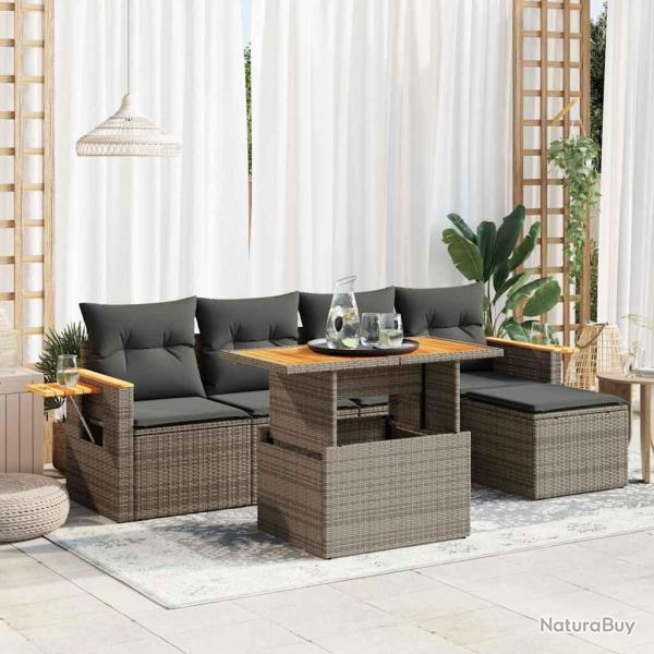 Salon de jardin avec coussins 6 pcs gris r�sine tress�e acacia