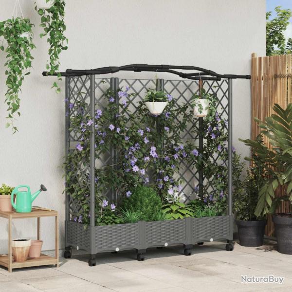 Lit �lev� avec Treillis et Toit Gris clair 163 x 40 x 129 cm PP