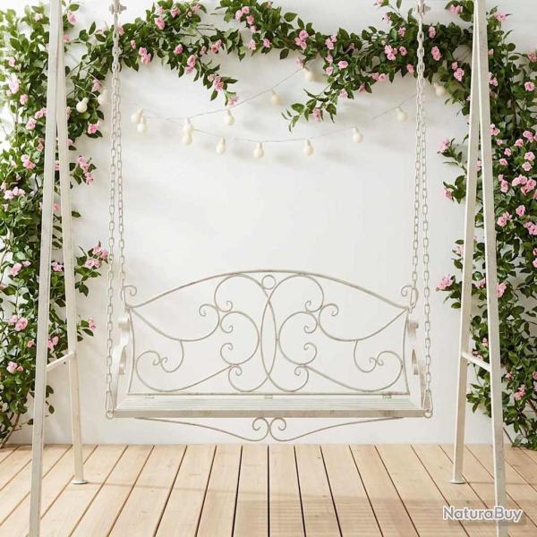 Banc Balan�oire Acier 110 x 52,5 x 47 cm Blanc antique