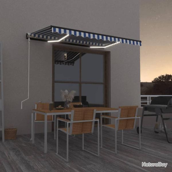 Auvent automatique capteur de vent/LED 300x250 cm Bleu et blanc
