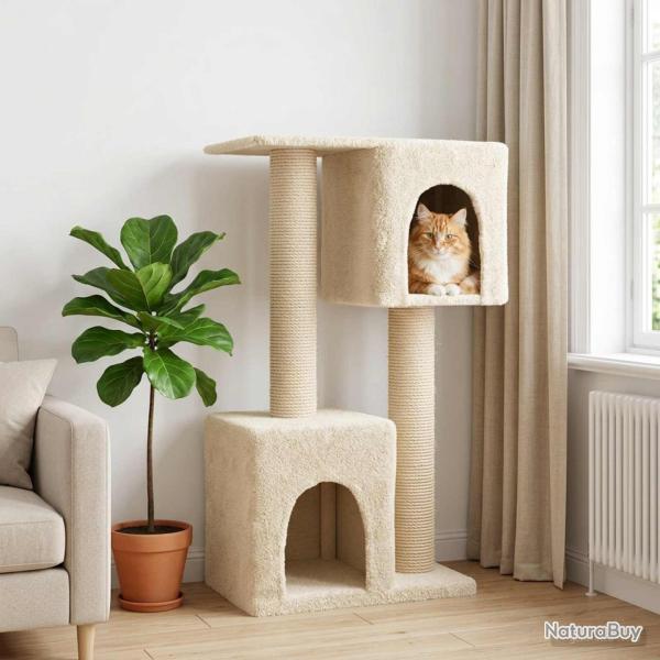 Arbre � chat avec poteaux � griffer en sisal Cr�me 114 cm