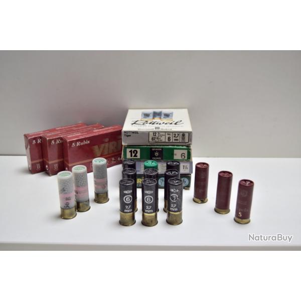 Lot de 69 cartouches BJ/BG Plomb n� 5 et 6 - Cal 12