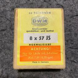 Boite de 10 cartouches DWM cal 8x57JS ogives T mantel 12.7g