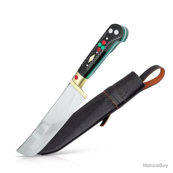Couteau Pchak Ouzbek Artisanal 29cm  Lame Acier Inoxydable Noir  Manche Plexiglas