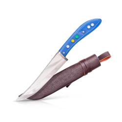Couteau Pchak Ouzbek Artisanal 24cm  Lame Acier Inox  Manche Plexiglas Bleu