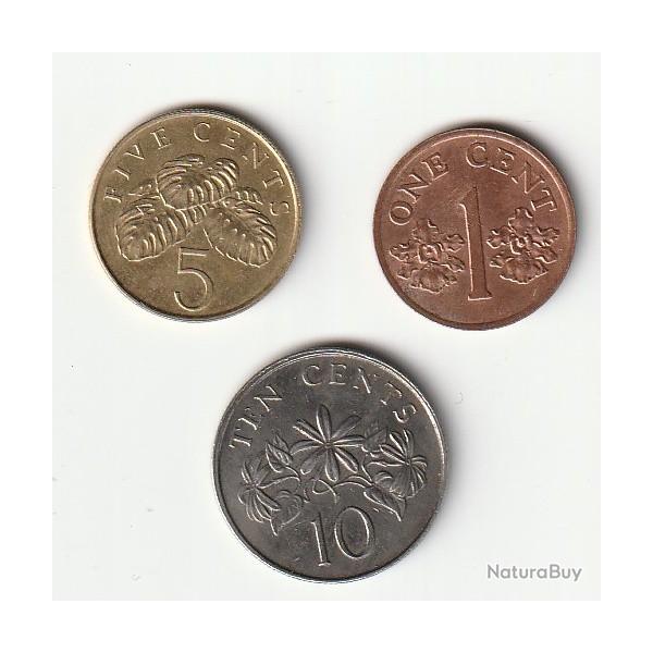 Lot De  3 Pi�ces de Monnaie SINGAPOUR