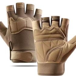 Gant tactique demi doigt l&eacute;ger et extensible, confortable couleur Tan