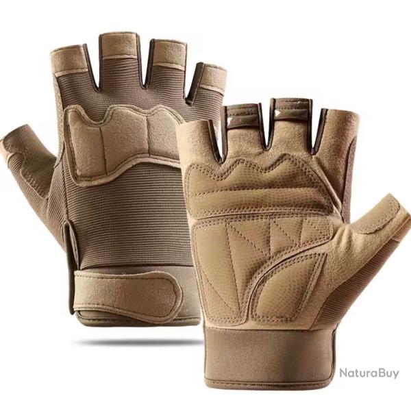 Gant tactique demi doigt l�ger et extensible, confortable couleur Tan