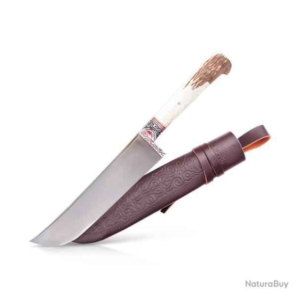 Couteau Pchak Ouzbek Artisanal 28,5cm  Lame Acier Carbone  Manche en Bois de Cerf
