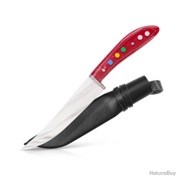 Couteau Pchak Ouzbek Artisanal 24cm Lame Acier Inox Manche Rouge en Plexiglas