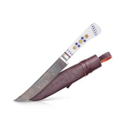 Couteau Pchak Ouzbek Artisanal 29,5cm  Lame Acier Carbone  Manche Blanc en Viniplast