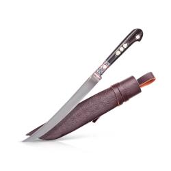 Grand Couteau Pchak Ouzbek Artisanal 31,5cm  Lame Acier Carbone  Manche Noir en &Eacute;bonite