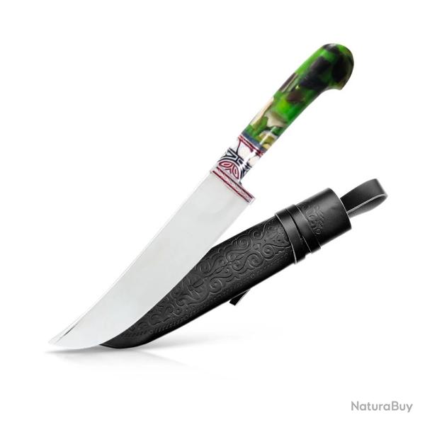 Couteau Pchak Ouzbek Artisanal 30cm Lame Acier Inox  Manche Vert en R�sine �poxy