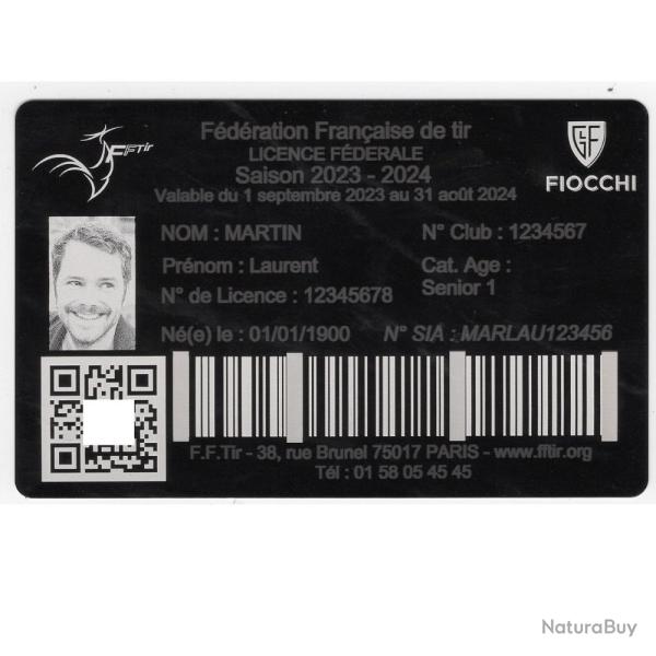 Licence de tir en aluminium grav� au laser (Recto) - Version rigide 1 mm d'�paisseur