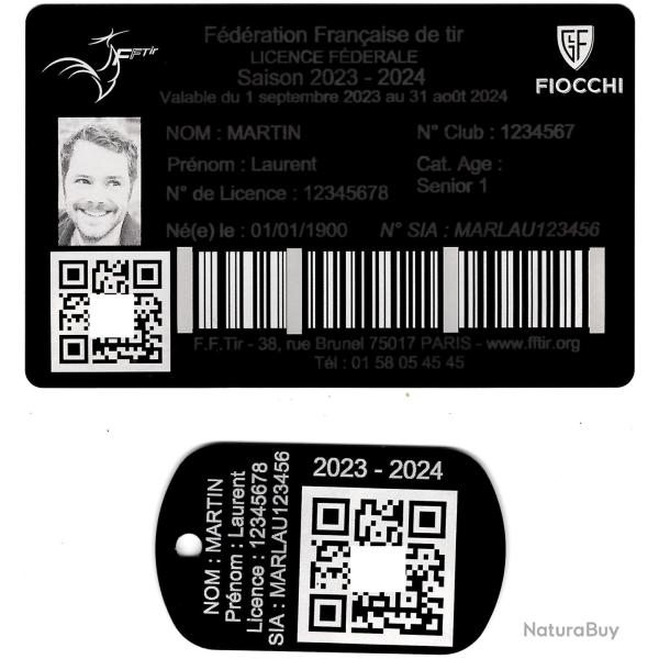 Licence de tir + Port� cl� TAG militaire en aluminium grav� au laser (Recto) - Version rigide 1 mm d
