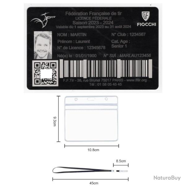 Licence de tir en aluminium grav� au laser (Recto) + Porte badge tour de cou - Version rigide 1 mm d