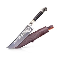 Couteau Pchak Ouzbek Artisanal 29cm  Lame Acier de Roulement et Manche en &Eacute;bonite