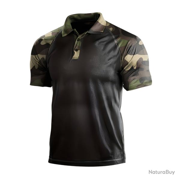 Polo Tactique Raglan Camo Noir