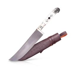 Couteau Pchak Ouzbek Traditionnel 29cm  Lame Acier Carbone  Manche en Os Blanc
