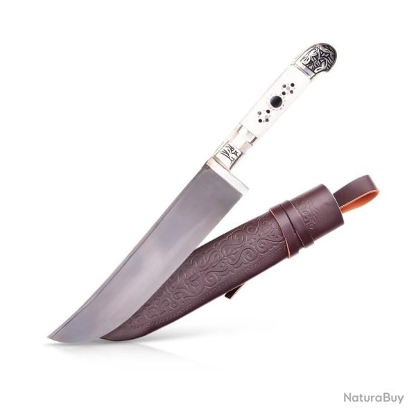 Couteau Pchak Ouzbek Traditionnel 29cm  Lame Acier Carbone  Manche en Os Blanc