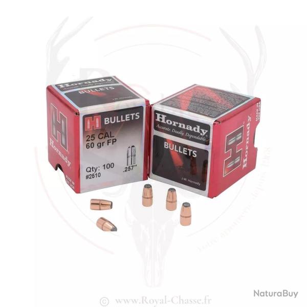 100 ogives Cal.25 D.257 60Grs FP FMJ HORNADY
