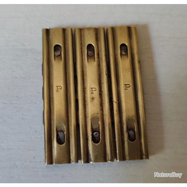 Lot de 3 lames chargeurs laiton mauser 98K - 8x57is WW2 - marquage P Polte