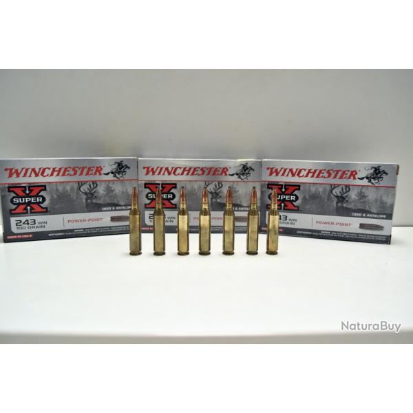 Lot de 67 munitions Winchester POWER POINT 6.5g 100gr - Cal. 243 win.