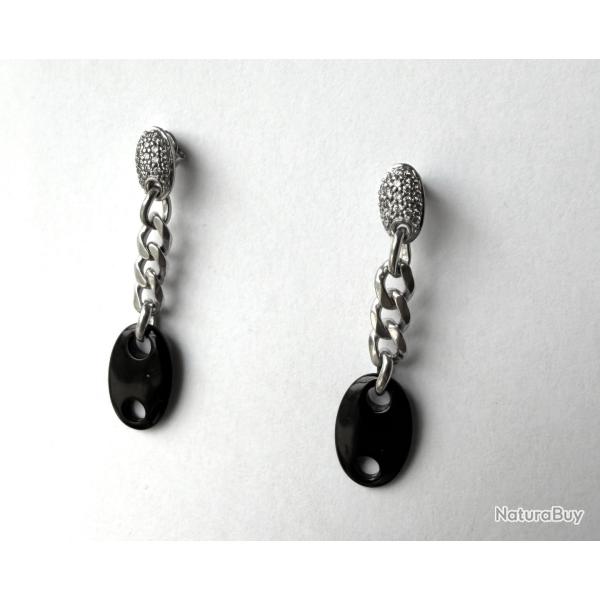 Boucles d'oreilles en argent - grain de caf� noir