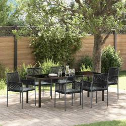 Ensemble de salle &agrave; manger pour 7 pcs Noir Rotin PE
