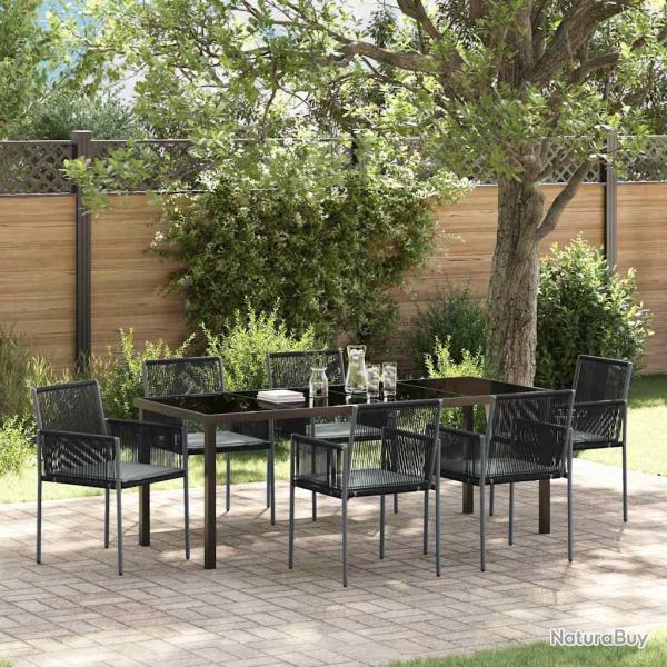 Ensemble de salle � manger pour 7 pcs Noir Rotin PE