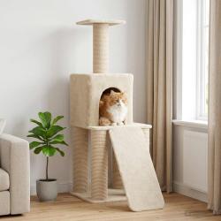 Arbre &agrave; chat avec poteaux &agrave; griffer en sisal Cr&egrave;me 146 cm