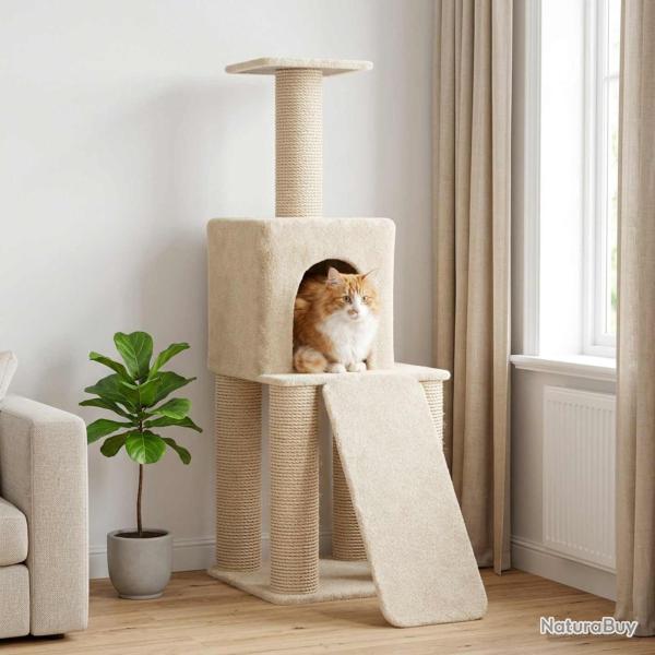 Arbre � chat avec poteaux � griffer en sisal Cr�me 146 cm