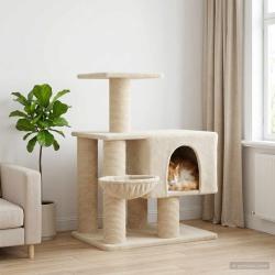 Arbre &agrave; chat avec poteaux &agrave; griffer en sisal Cr&egrave;me 96 cm