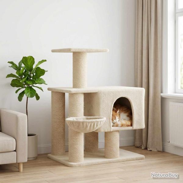 Arbre � chat avec poteaux � griffer en sisal Cr�me 96 cm
