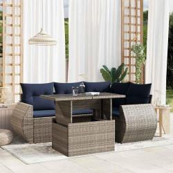Ensemble de canap&eacute; de jardin 5 pcs avec coussins gris r&eacute;sine tress&eacute;e