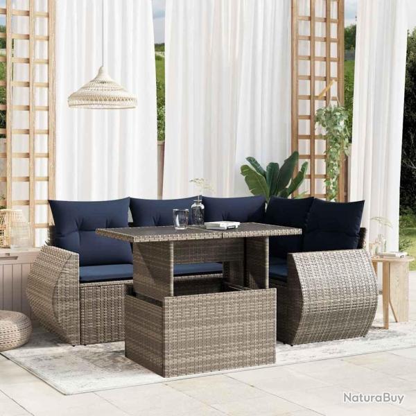 Ensemble de canap� de jardin 5 pcs avec coussins gris r�sine tress�e