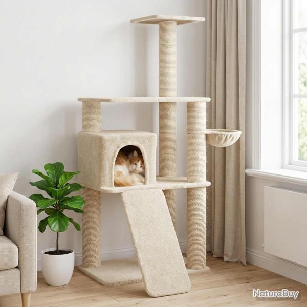 Arbre � chat avec poteaux � griffer en sisal Cr�me 173 cm