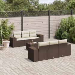 Salon de jardin avec coussins 7 pcs marron r&eacute;sine tress&eacute;e