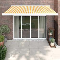 Auvent r&eacute;tractable jaune et blanc 3x2,5 m tissu et aluminium