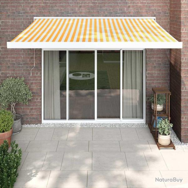 Auvent r�tractable jaune et blanc 3x2,5 m tissu et aluminium