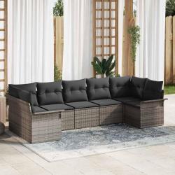 Ensemble de canap&eacute; de jardin avec coussin 7 pcs Gris Poly rotin