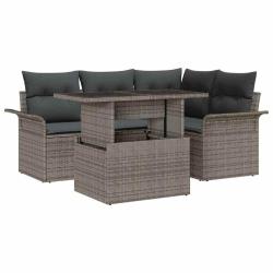 Ensemble de canap&eacute; de jardin avec coussin 5 pcs Gris Poly rotin