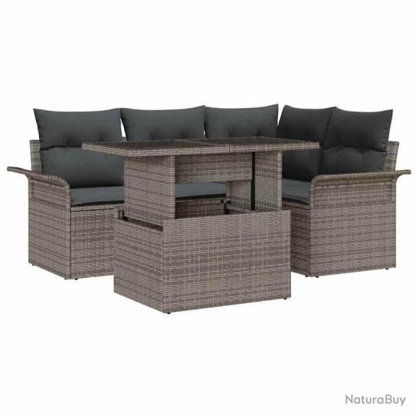 Ensemble de canap� de jardin avec coussin 5 pcs Gris Poly rotin