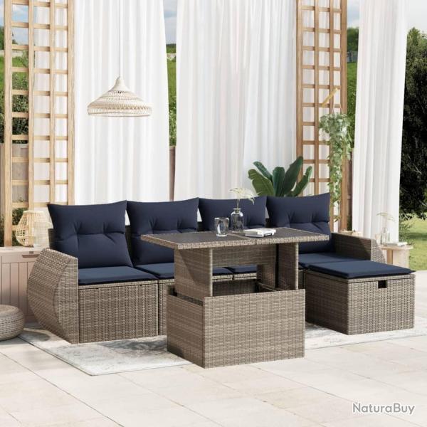 Ensemble de canap� de jardin 6 pcs avec coussins gris r�sine tress�e