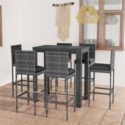 Ensemble de bar d'ext&eacute;rieur 7 pcs coussins R&eacute;sine tress&eacute;e Gris