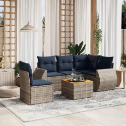 Ensemble de canap&eacute; de jardin 6 pcs avec coussins gris r&eacute;sine tress&eacute;e