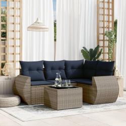 Ensemble de canap&eacute; de jardin 5 pcs avec coussins gris r&eacute;sine tress&eacute;e