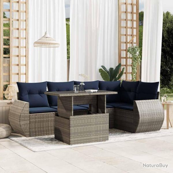 Ensemble de canap� de jardin 6 pcs avec coussins gris r�sine tress�e